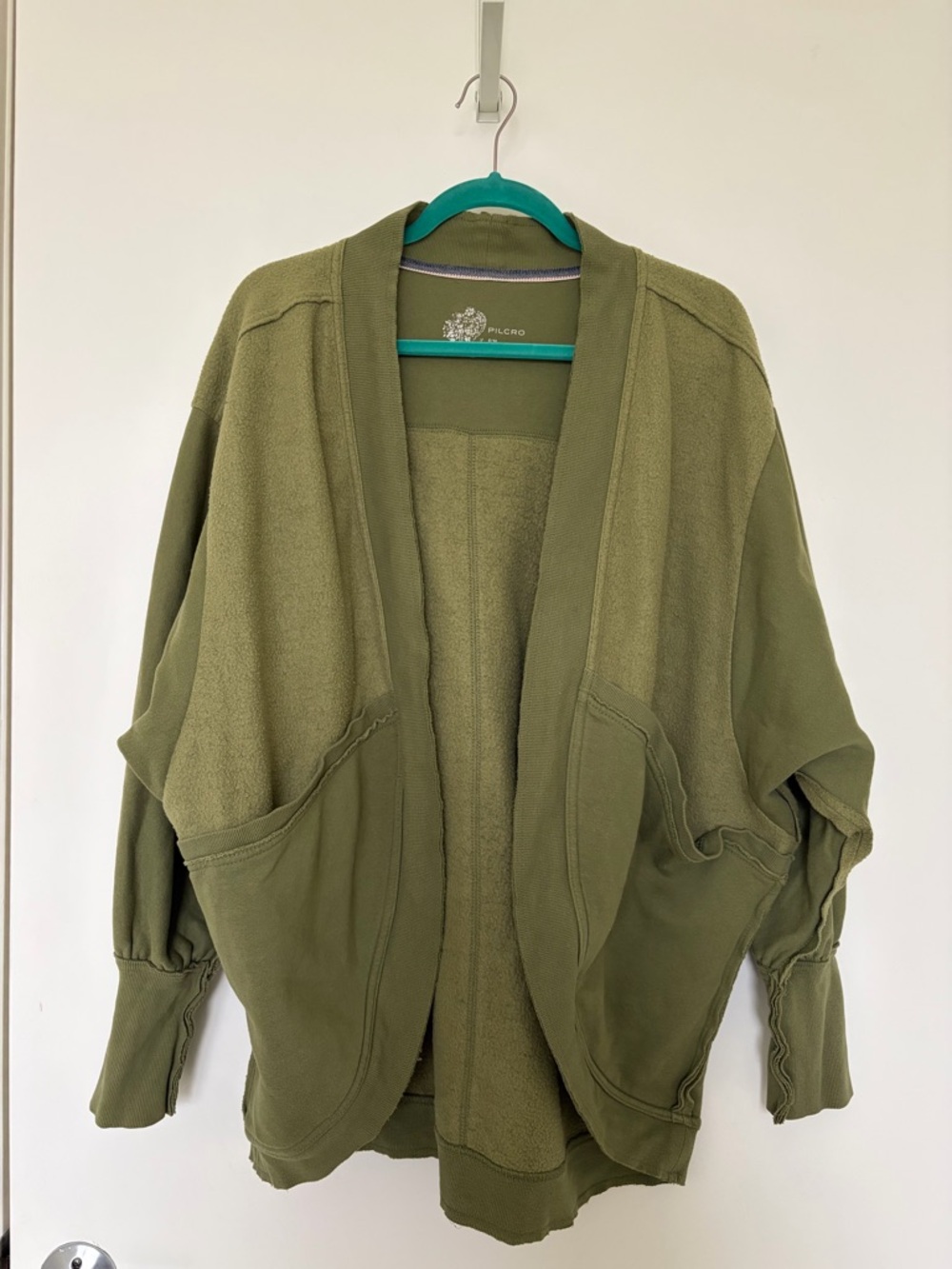 Anthropologie Pilcro Olive Green Open-Front Aubrey Fleece Cardigan Sweater